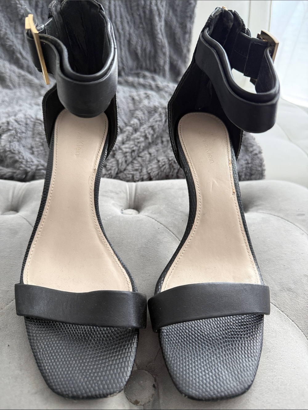 Calvin Klein Black Ankle-Strap Heeled Sandals